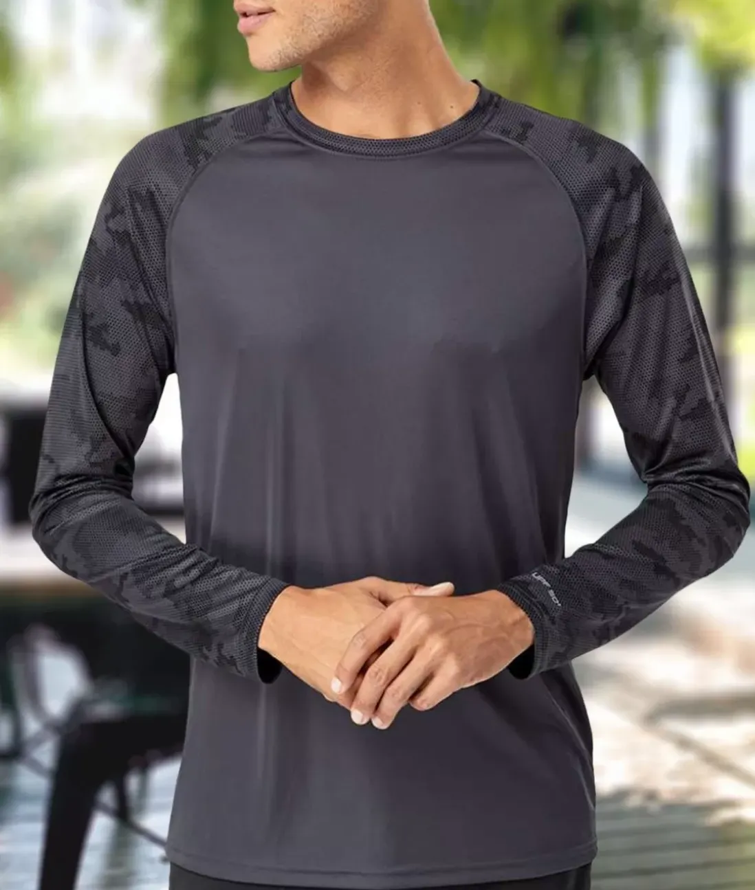 Men Nayked Apparel Workout Wear>Men'S Cayman Performance Upf Camo Colorblock Long Sleeve T-Shirt
