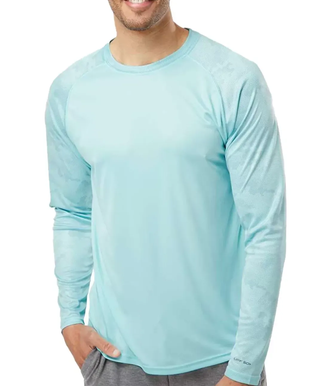 Men Nayked Apparel Shirts>Men'S Cayman Performance Upf Camo Colorblock Long Sleeve T-Shirt