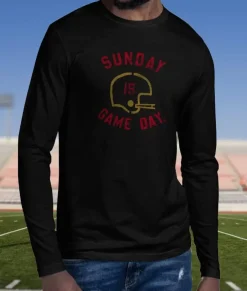 Men Nayked Apparel Shirts>Men'S Ridiculously Soft Cotton Long Sleeve Graphic Tee | Sunday Is Game Day