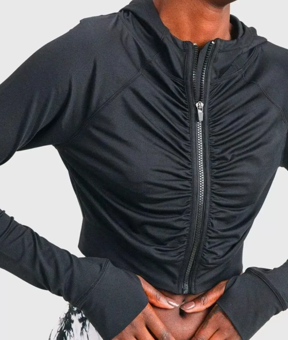 Women Nayked Apparel Athleisure>Ruched Front Cropped Hoodie Jacket/Discontinued