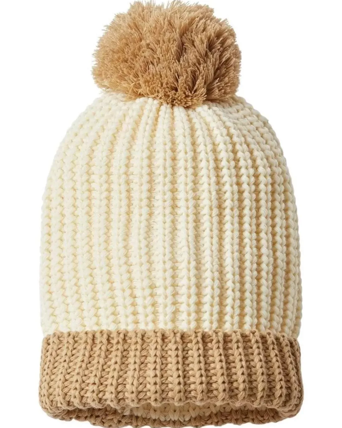 Men Nayked Apparel Accessories>Soft Chunky Knit Two-Tone Hat With Pom Pom And Solid Color Beanie With Pom Pom And Cuff