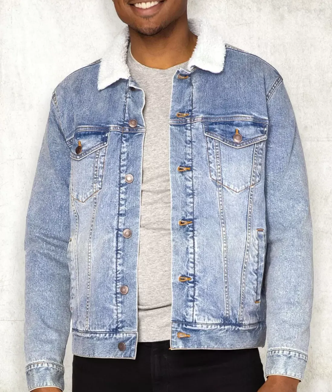 Men Nayked Apparel Shirts>Unisex Soft Sherpa Lined Vintage Denim Jacket