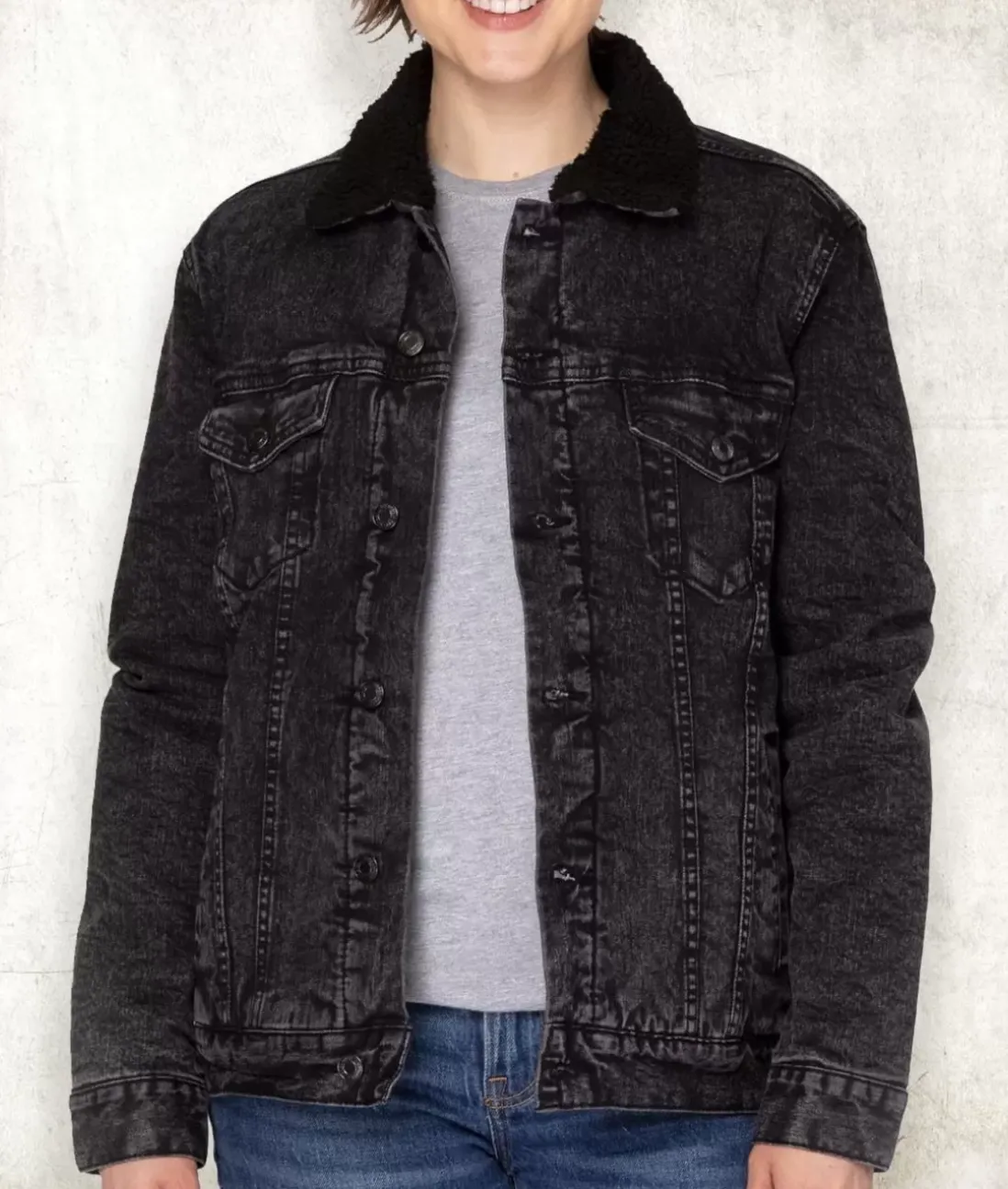 Men Nayked Apparel Shirts>Unisex Soft Sherpa Lined Vintage Denim Jacket
