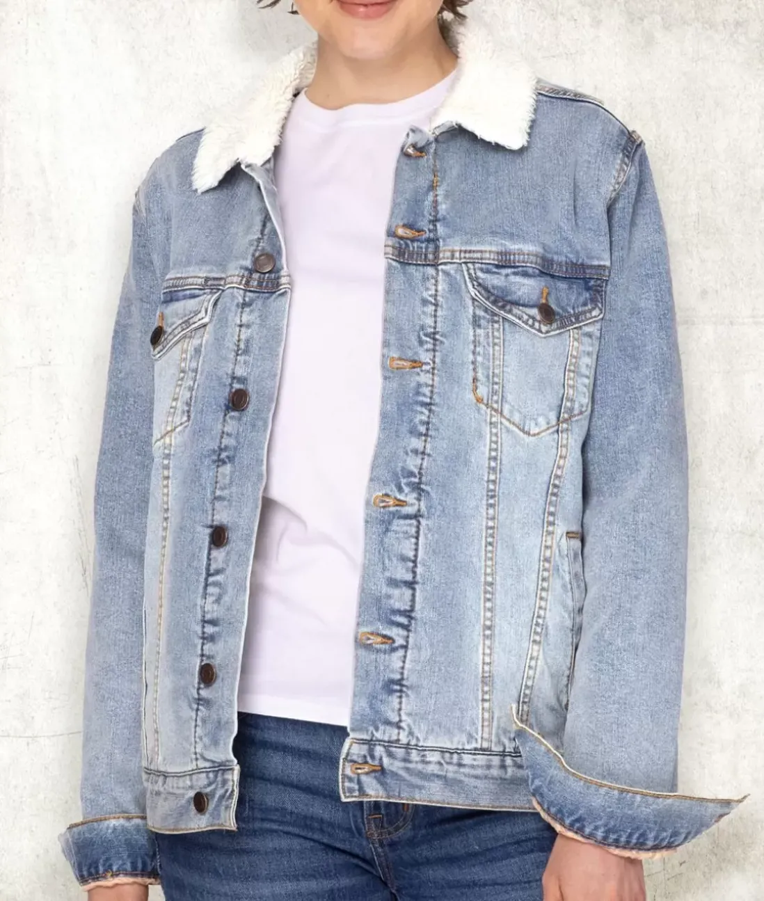 Men Nayked Apparel Shirts>Unisex Soft Sherpa Lined Vintage Denim Jacket