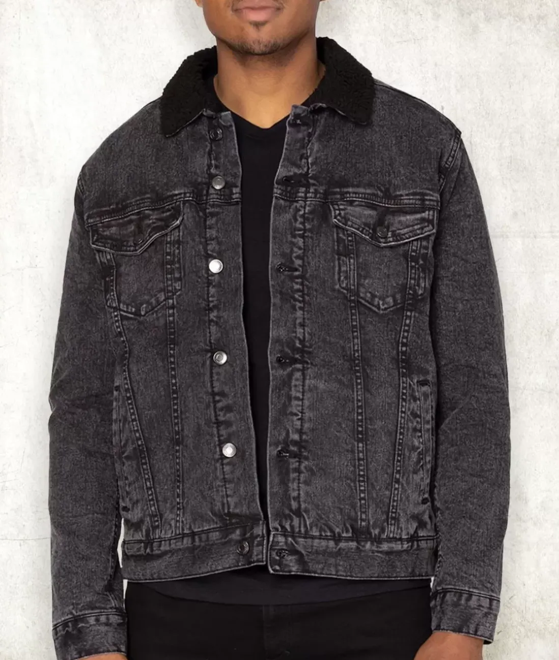 Men Nayked Apparel Outerwear>Unisex Soft Sherpa Lined Vintage Denim Jacket