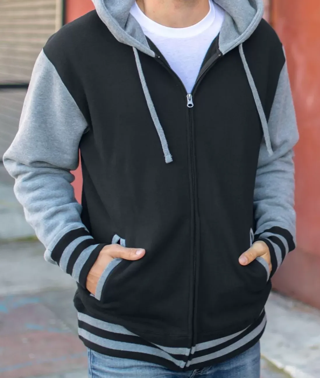 Women Nayked Apparel Outerwear>Varsity Full-Zip Hooded Fleece Jacket