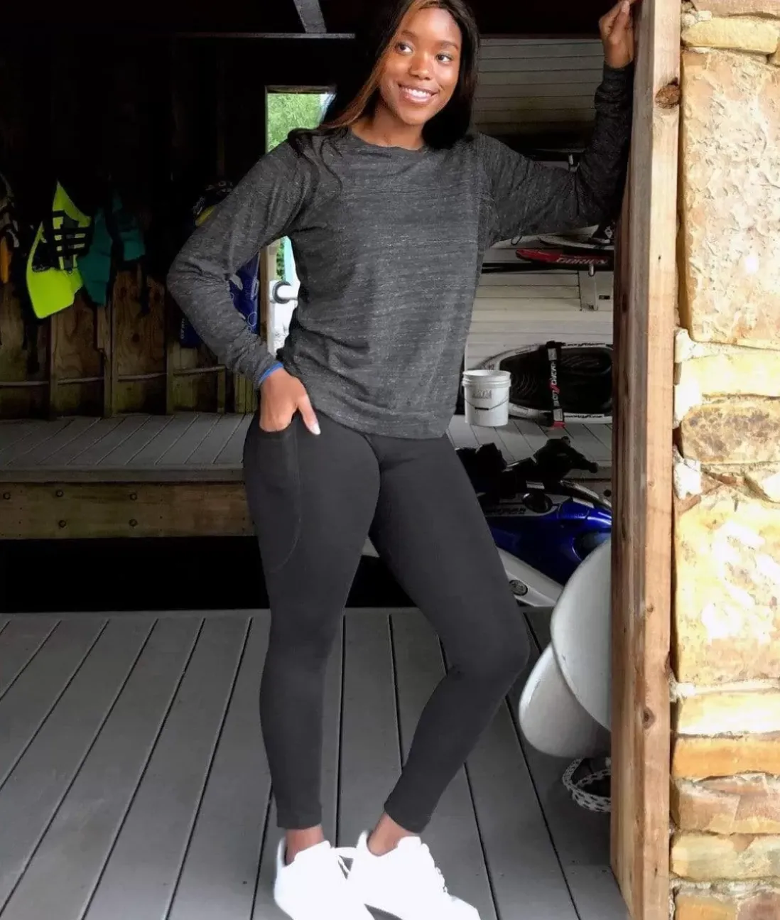 Women Nayked Apparel Athleisure>Women'S High Waist Pocketed Athleisure Leggings