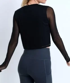 Women Nayked Apparel Tops>Women'S Mesh Sleeve Overlay Crop Top/Discontinued
