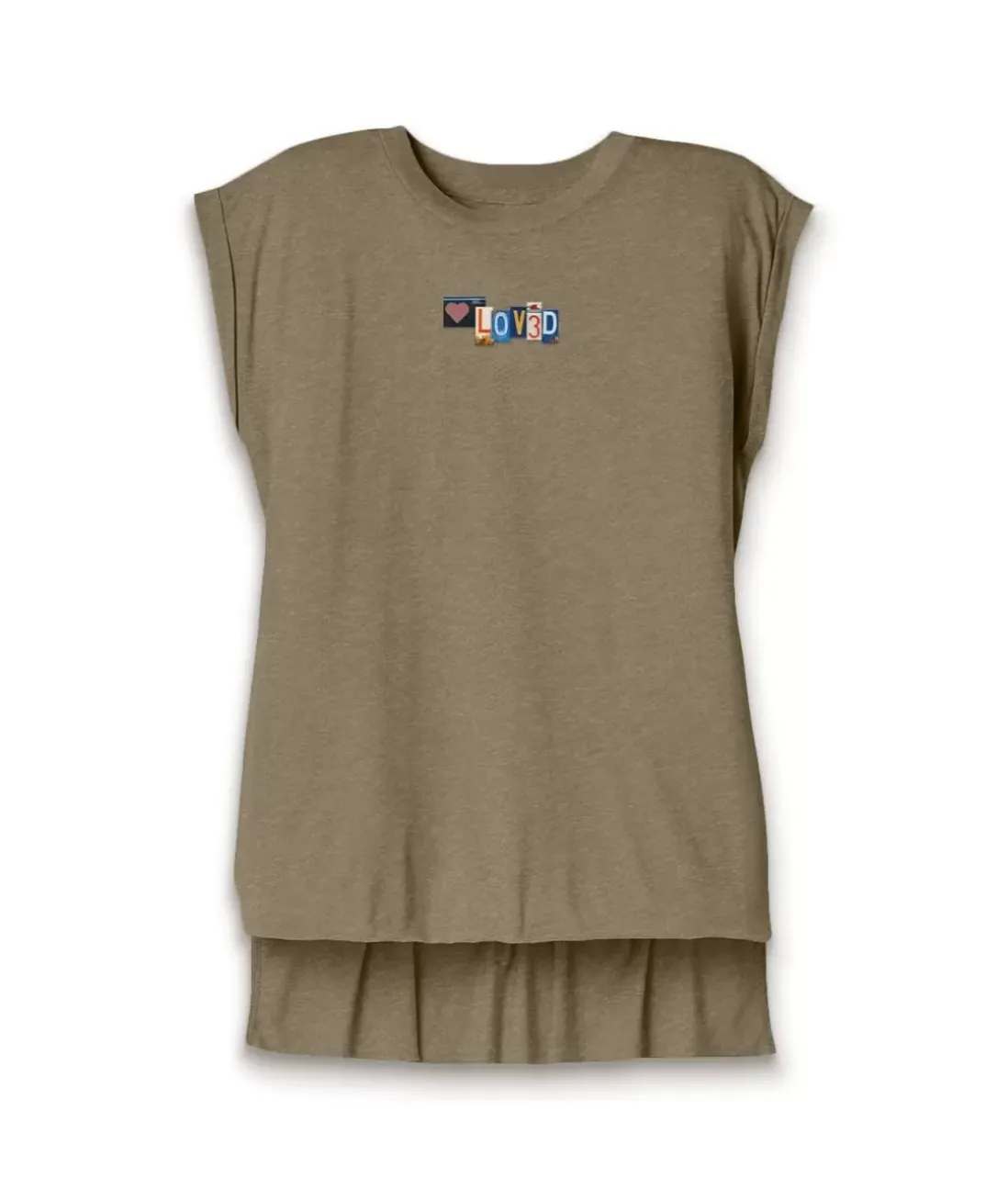 Women Nayked Apparel Tank Tops>Women'S Ridiculously Soft Flowy Rolled Cuff Muscle Graphic Tee | Loved
