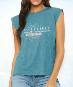 Women Nayked Apparel Tank Tops>Women'S Ridiculously Soft Flowy Rolled Cuffs Graphic Muscle Tee | Incredible Woman