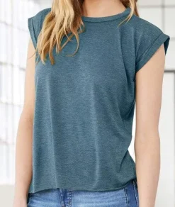 Women Nayked Apparel T-Shirts>Women'S Ridiculously Soft Flowy Rolled Cuffs Muscle Tee