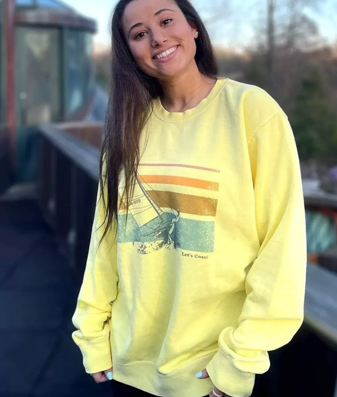 Women Nayked Apparel Tops>Women'S Ridiculously Soft Oversized Pigment-Dyed Graphic Sweatshirt | Sailboat