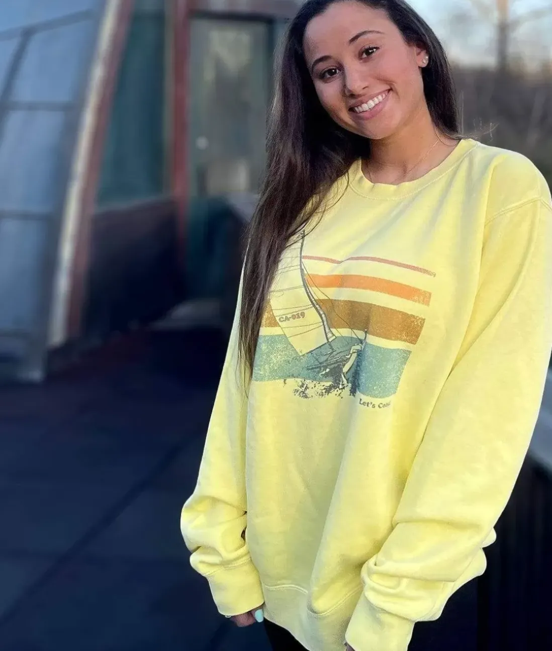 Women Nayked Apparel Tops>Women'S Ridiculously Soft Oversized Pigment-Dyed Graphic Sweatshirt | Sailboat