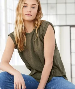 Women Nayked Apparel Tank Tops>Women'S Ridiculously Soft Flowy Rolled Cuffs Muscle Tee