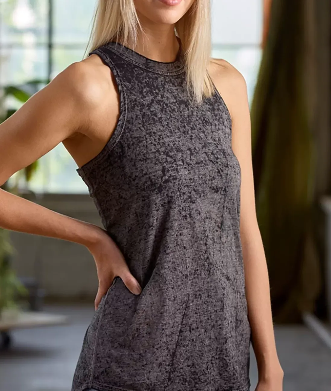 Women Nayked Apparel Tank Tops>Women'S Ridiculously Soft Burnout High Neck Tank Top