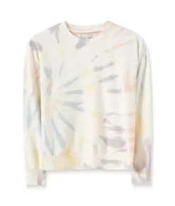Women Nayked Apparel Athleisure>Women'S Soft Tie Dye Recycled Washed Terry Pullover Sweatshirt