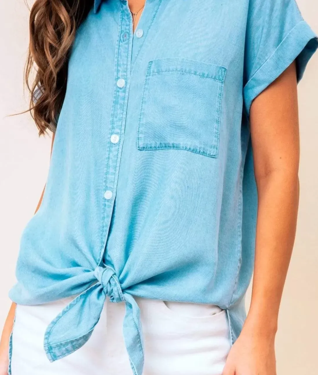 Women Nayked Apparel Tops>Women'S Tie Front Tencel Shirt/Discontinued