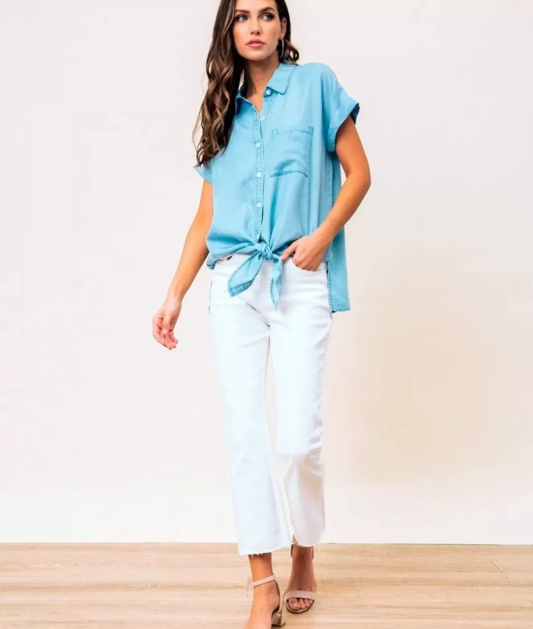 Women Nayked Apparel Tops>Women'S Tie Front Tencel Shirt/Discontinued